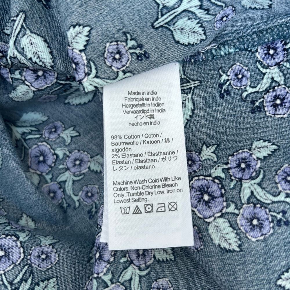 J. Crew Long-Sleeve Ruffleneck Poplin Blouse Teal & Purple Floral Print W Small - Picture 8 of 10